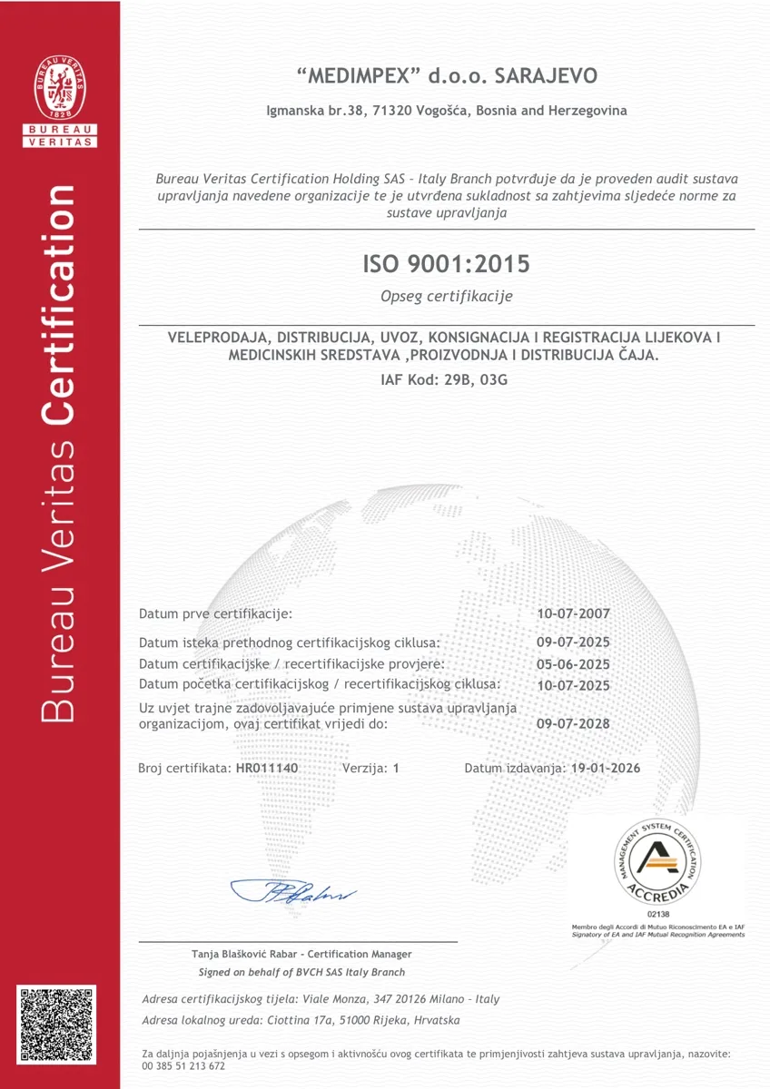 Certifikat HR011140 · važi do 09.07.2028.